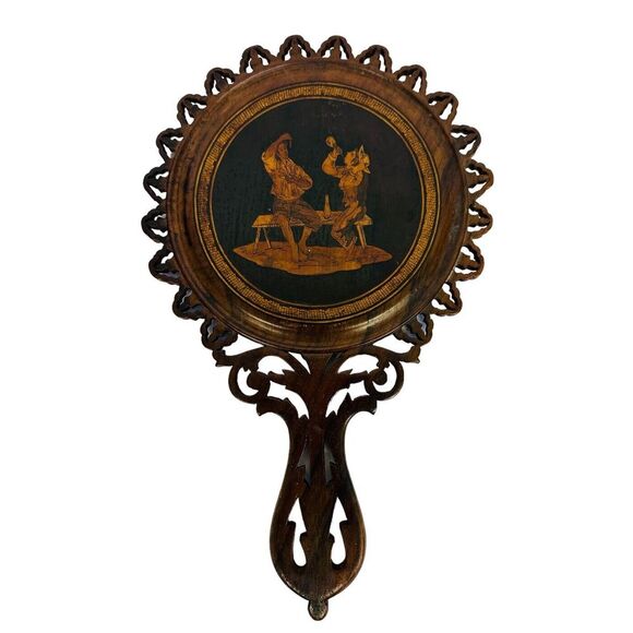 Antique‎ Italian Inlaid On Both Sides Hand-Carved Parquetry Mirror